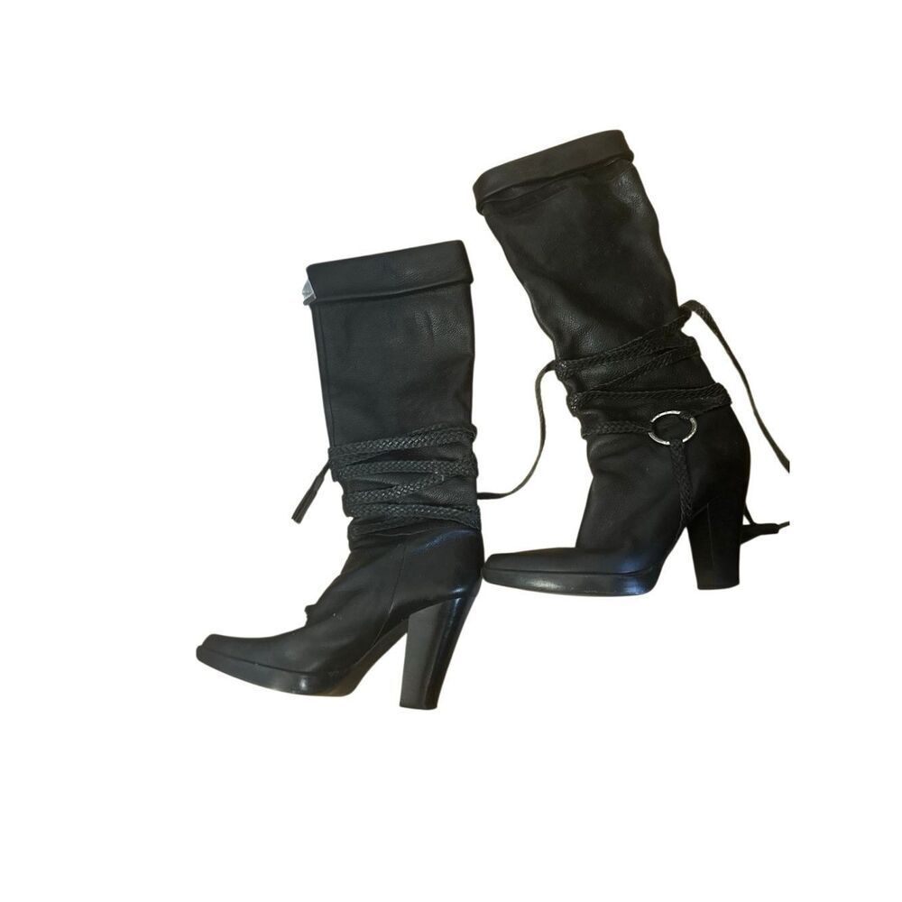 Vince Camuto Black Mid-Calf Lace-Up Heeled Boots